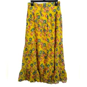 Saloni Floral Bright Yellow Multicolor Maxi Skirt Size 8